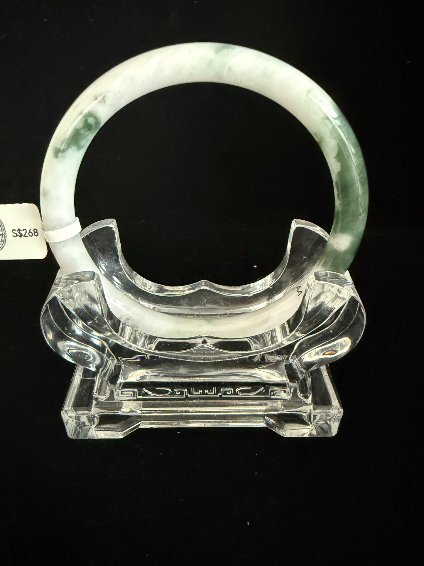 534. White with dark green thin jade bangle