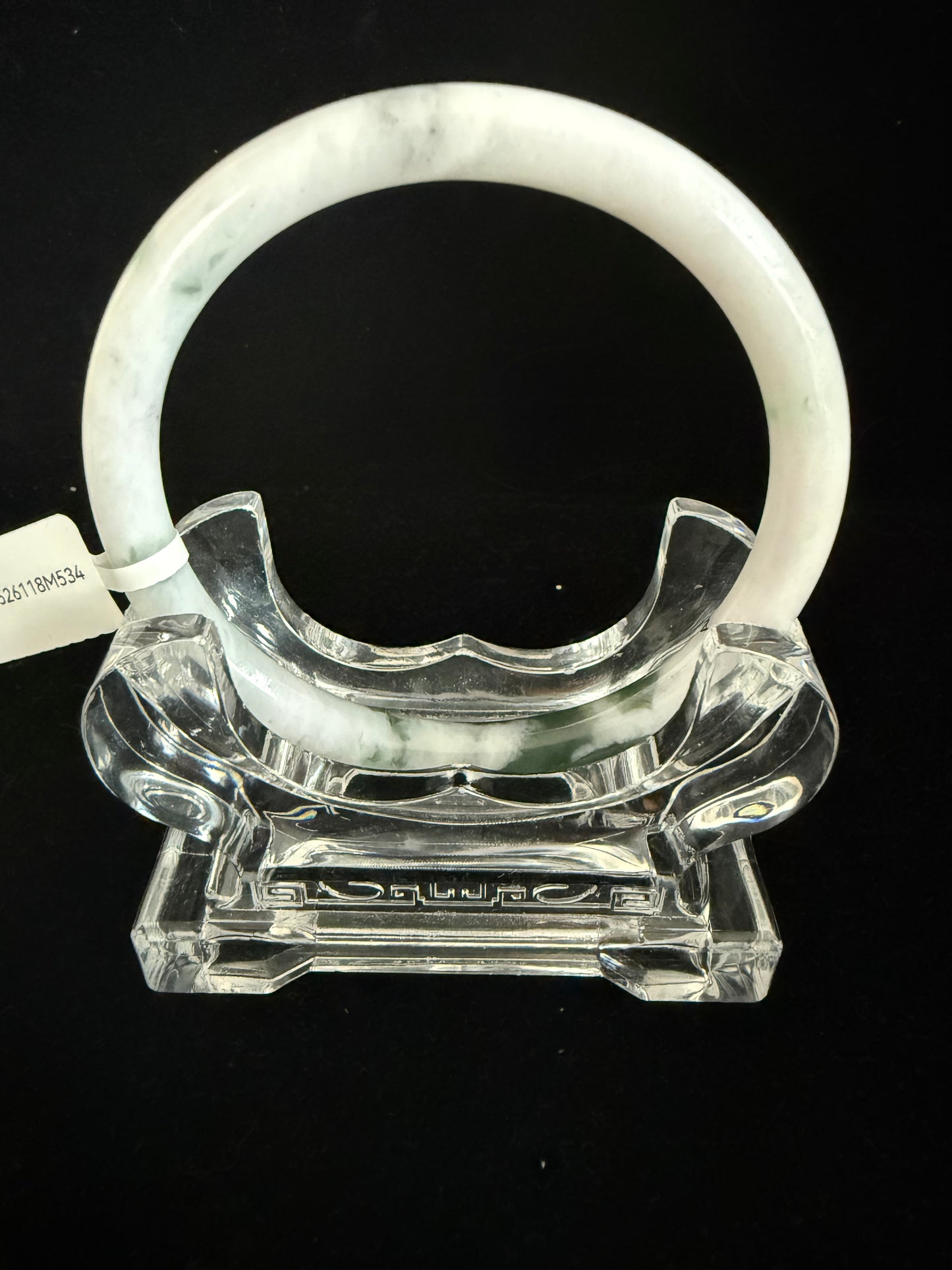 534. White with dark green thin jade bangle