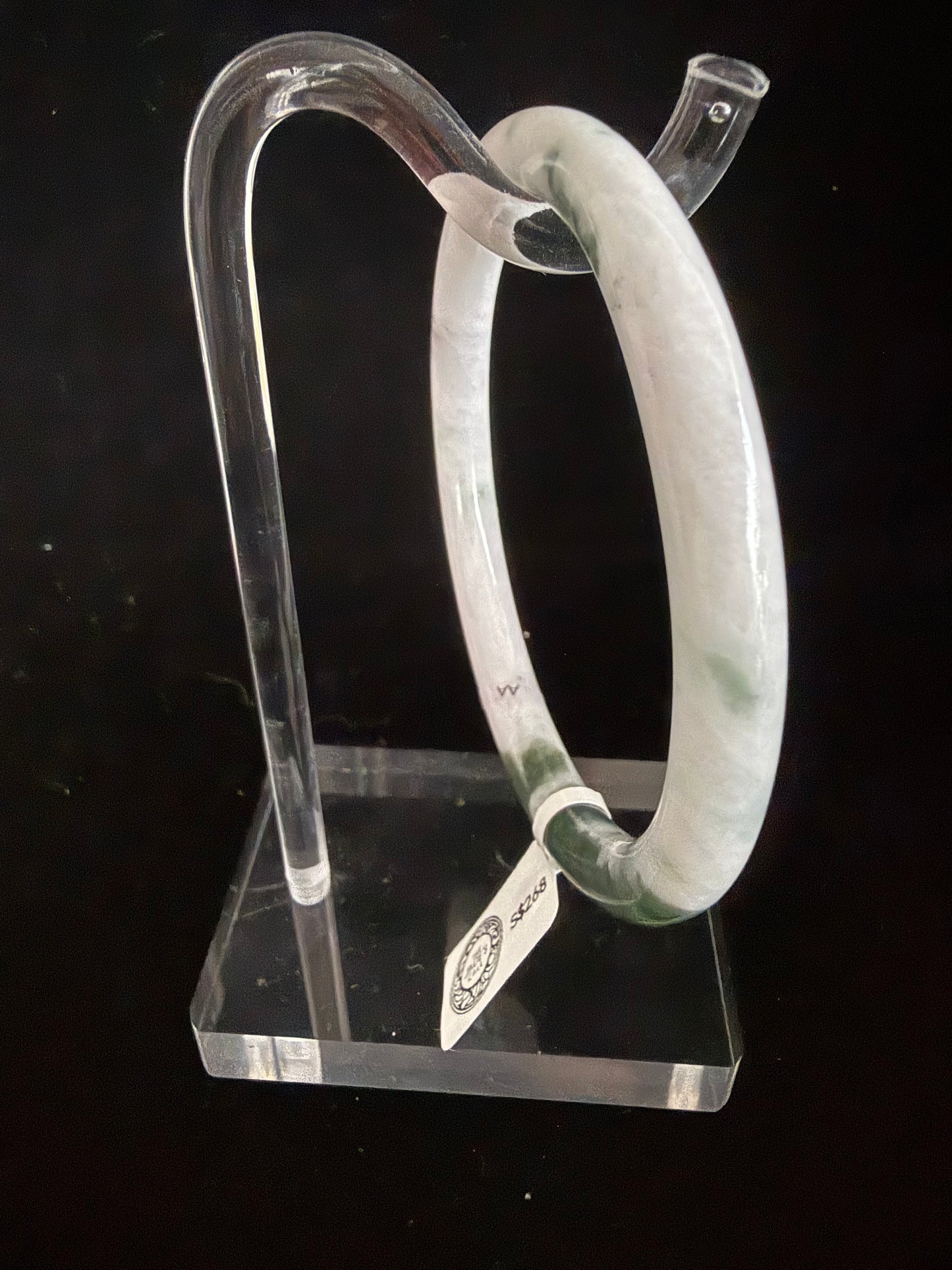 534. White with dark green thin jade bangle