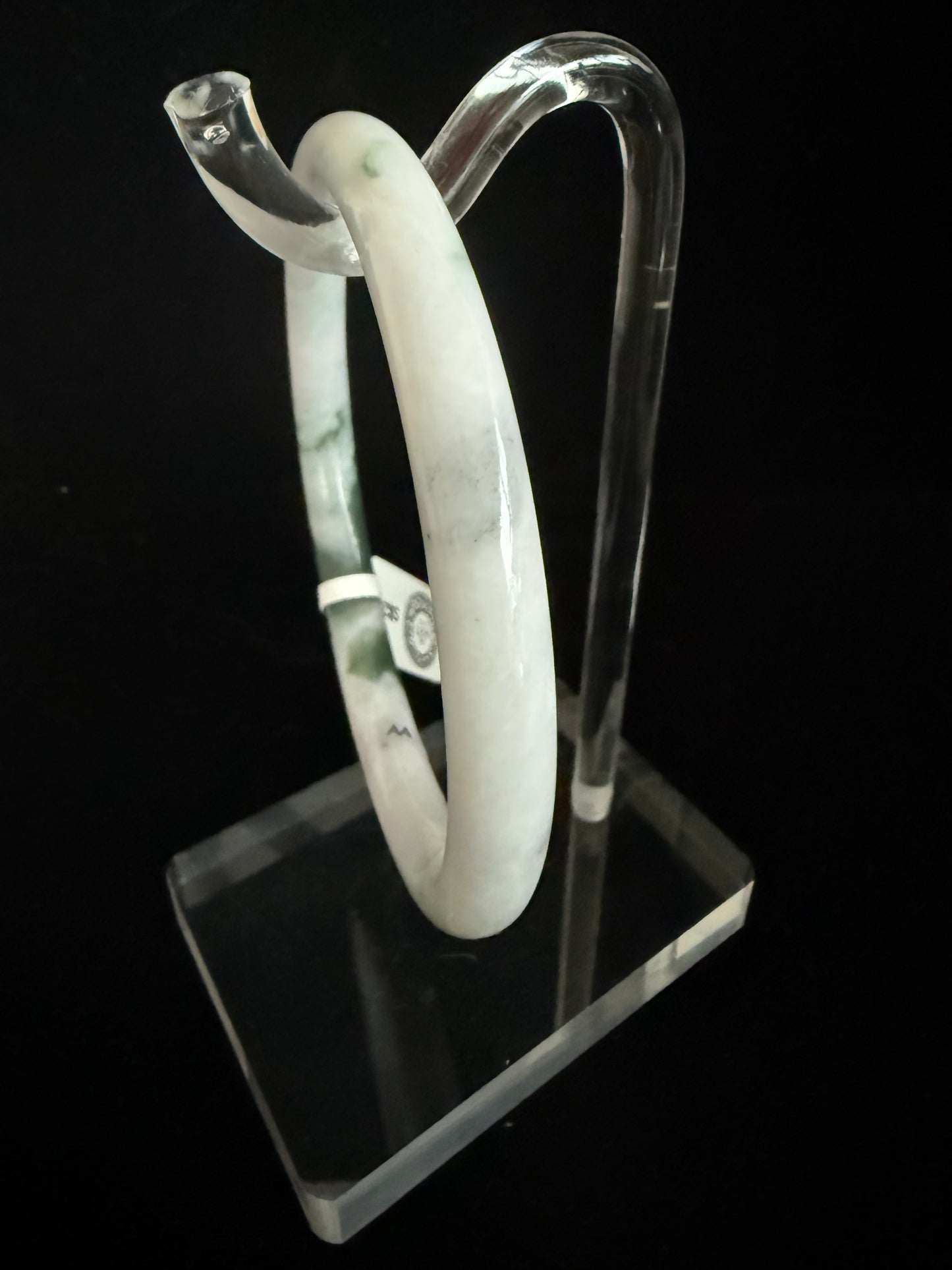 534. White with dark green thin jade bangle