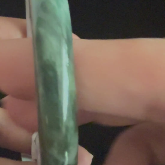 490. White lavender with green patch thin jade bangle video