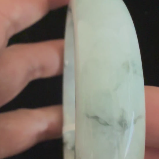 493. White with dark ink patches chunky jade bangle video