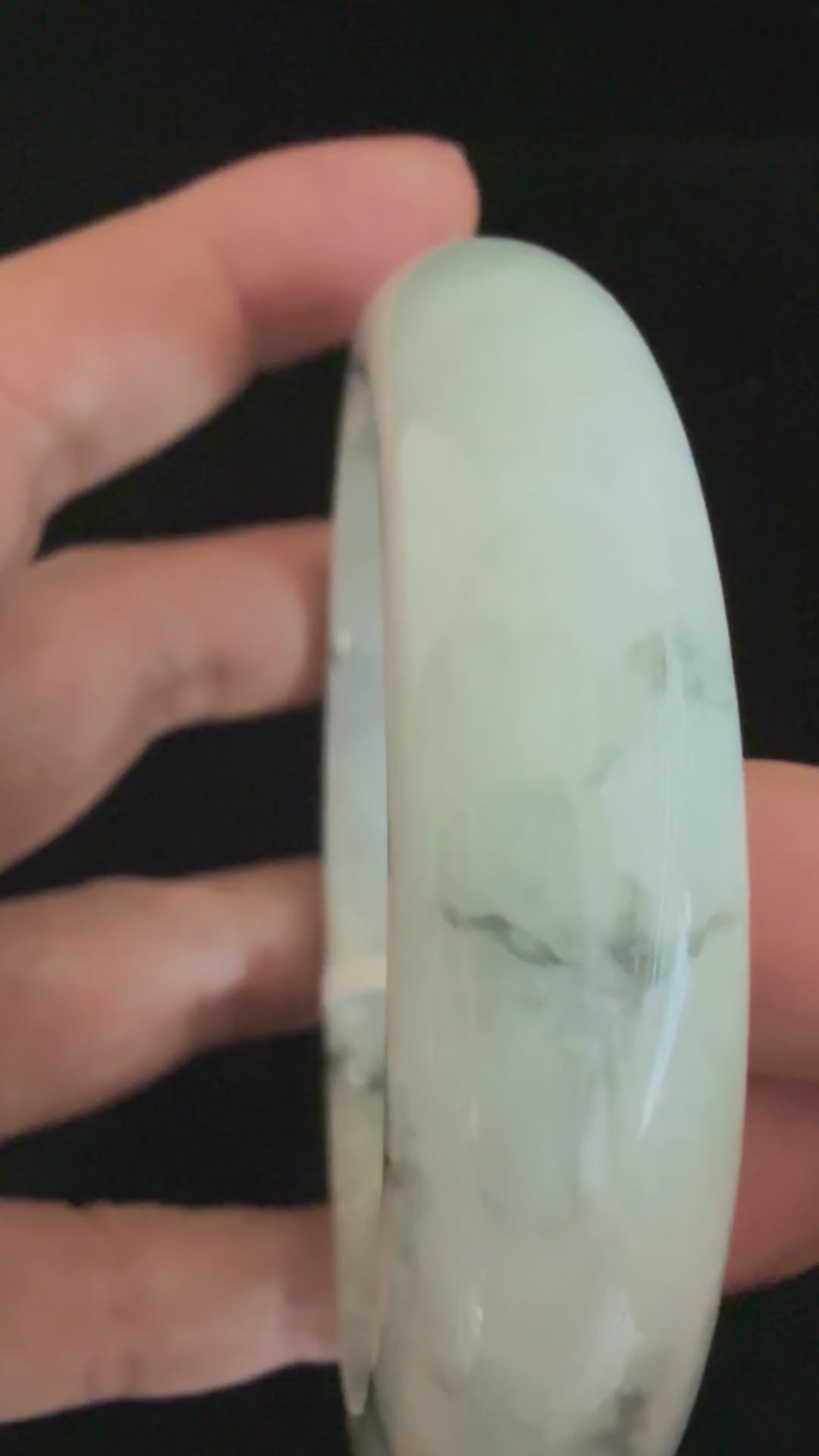 493. White with dark ink patches chunky jade bangle video