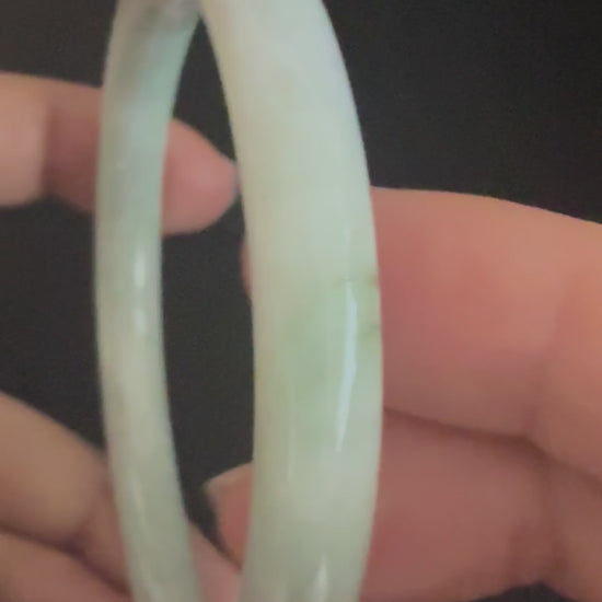 524. Pale celadon white with green vein thin jade bangle video