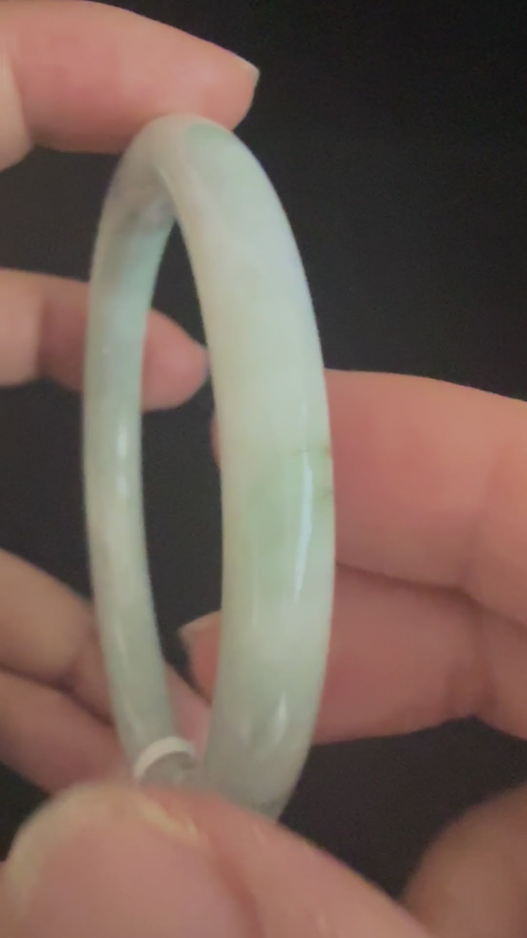 524. Pale celadon white with green vein thin jade bangle video