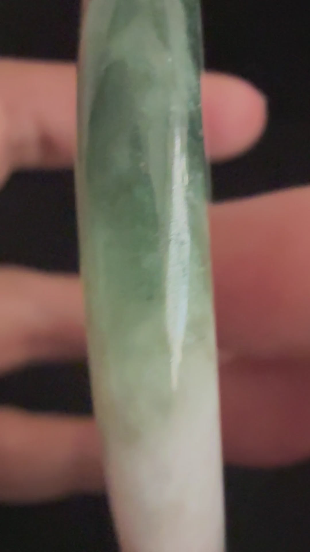 480. Lavender white with dark green patch thin jade bangle video