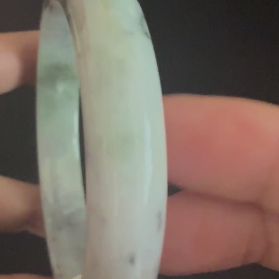 537. White lavender with dark ink flecks jade bangle video