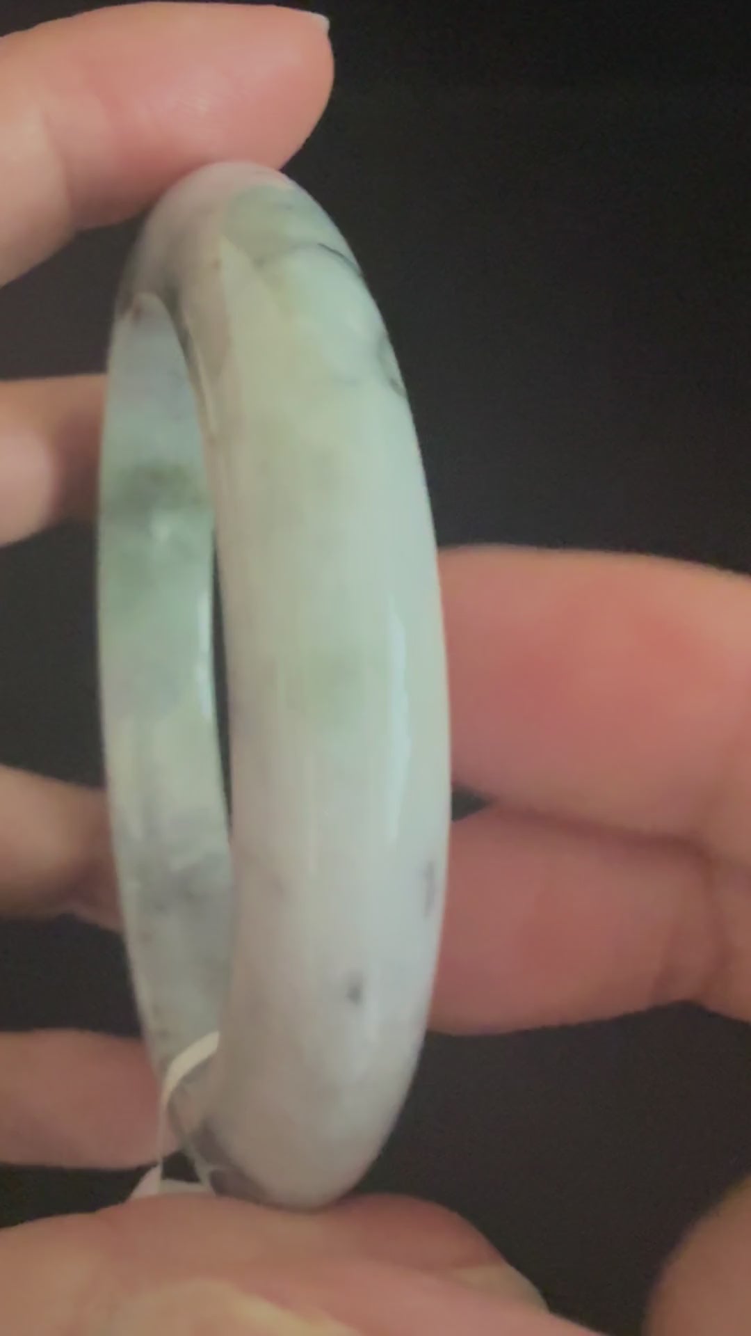 537. White lavender with dark ink flecks jade bangle video