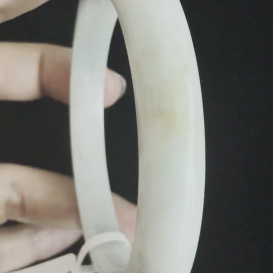 518. Pale celadon with olive green patch jade bangle video