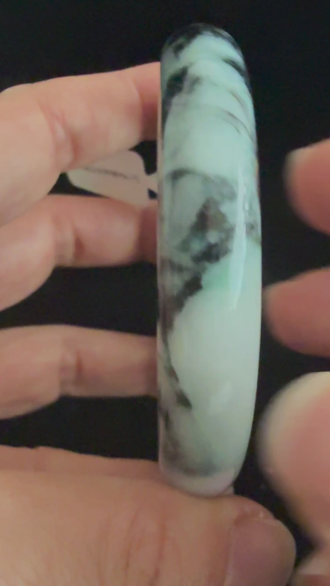 475. White with black-green ink patches chunky jade bangle video